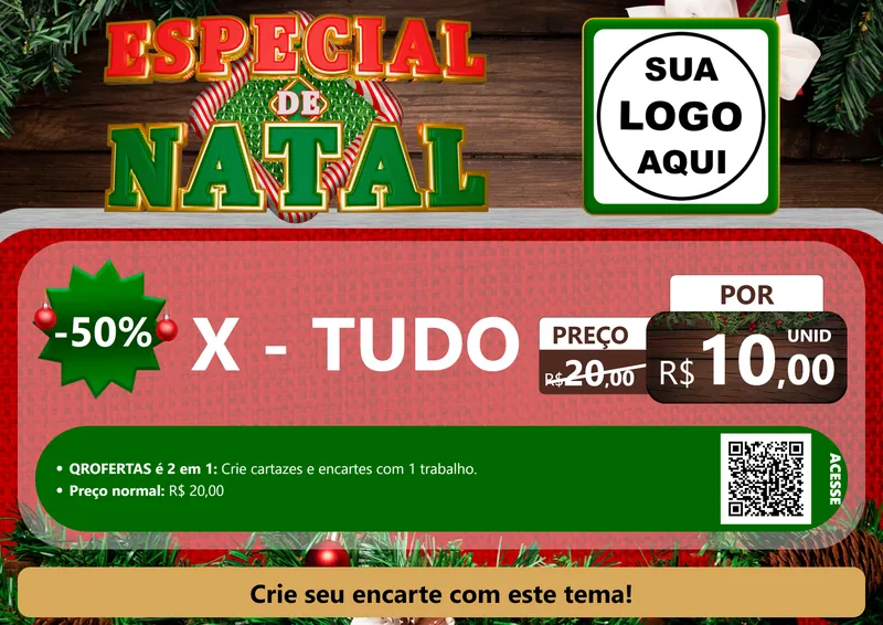 Modelo de Cartaz para Cartaz A4 Horizontal com o tema Especial de Natal para Hamburgueria