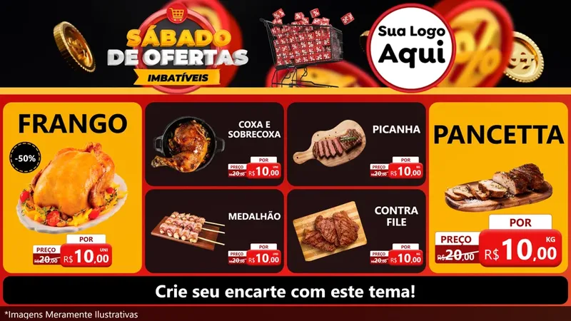 Modelo de TV para TV Horizontal com o tema Sábado de Ofertas Imbatíveis para Assados