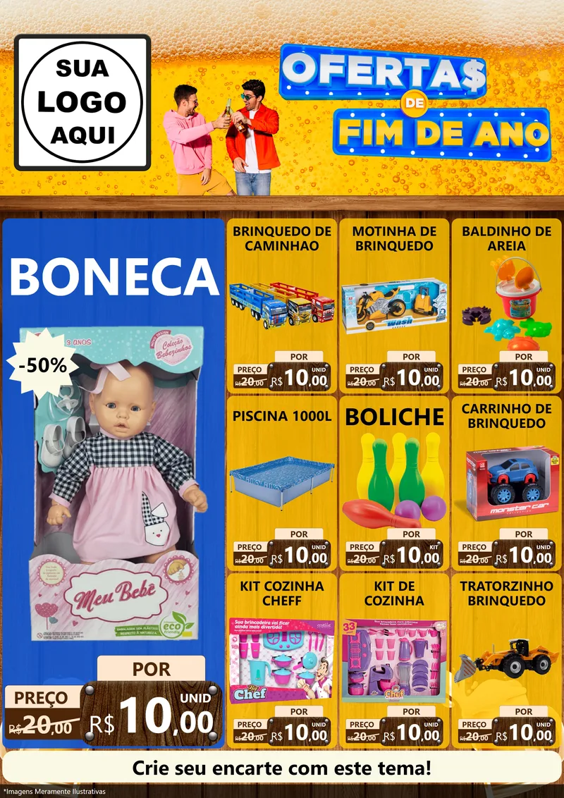 Modelo de Encarte para Encarte A4 Vertical com o tema Ofertas de Fim de Ano para Brinquedos