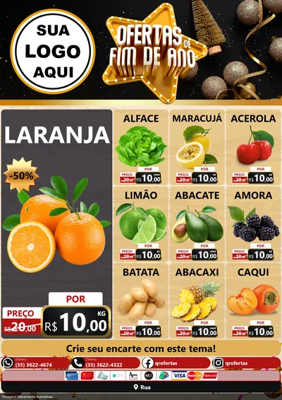 Modelo de Encarte para Encarte A4 Vertical com o tema Ofertas de Fim de Ano para Hortifrúti