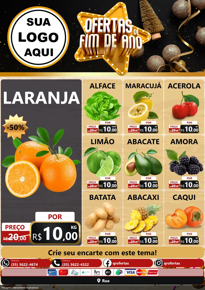 Modelo de Encarte para Encarte A4 Vertical com o tema Ofertas de Fim de Ano para Hortifrúti