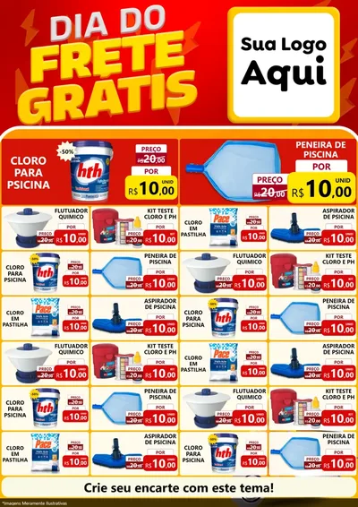 Modelo de Encarte para Encarte A4 Vertical com o tema Dia do Frete Grátis para Produtos para Piscina