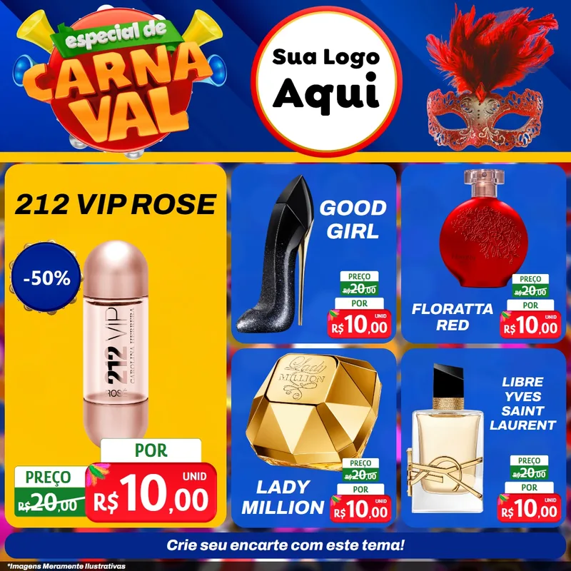 Modelo de Rede Social para Feed Facebook com o tema Especial de Carnaval para Perfumes