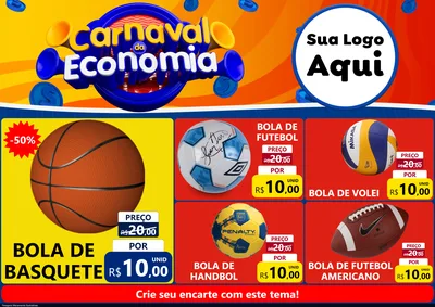 Modelo de Encarte para Encarte A4 Horizontal com o tema Carnaval da Economia para Artigos Esportivos