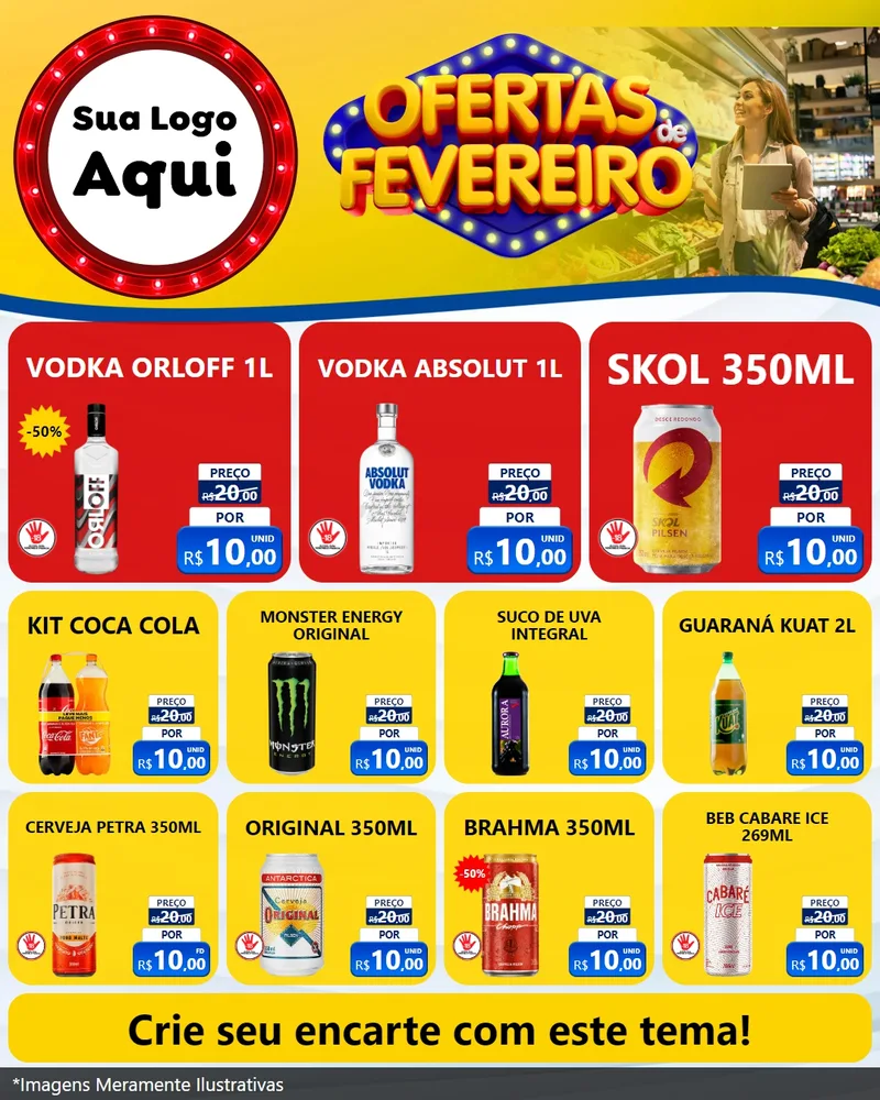 Modelo de Rede Social para Feed Instagram com o tema Ofertas de Fevereiro para Distribuidora de bebidas
