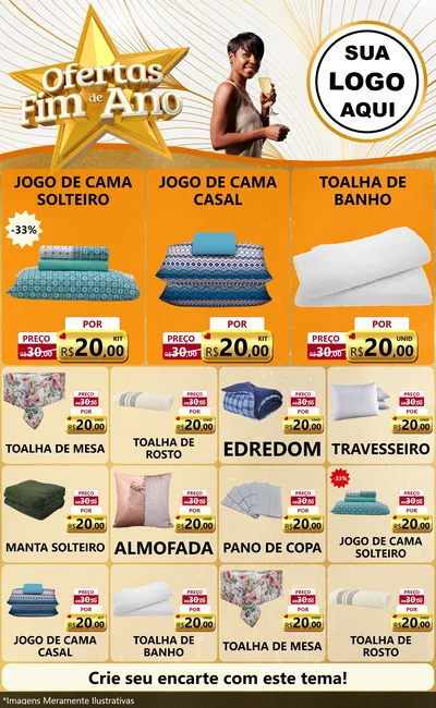 Modelo de Encarte para Encarte Grande com o tema Ofertas Fim de Ano para Cama, Mesa e Banho