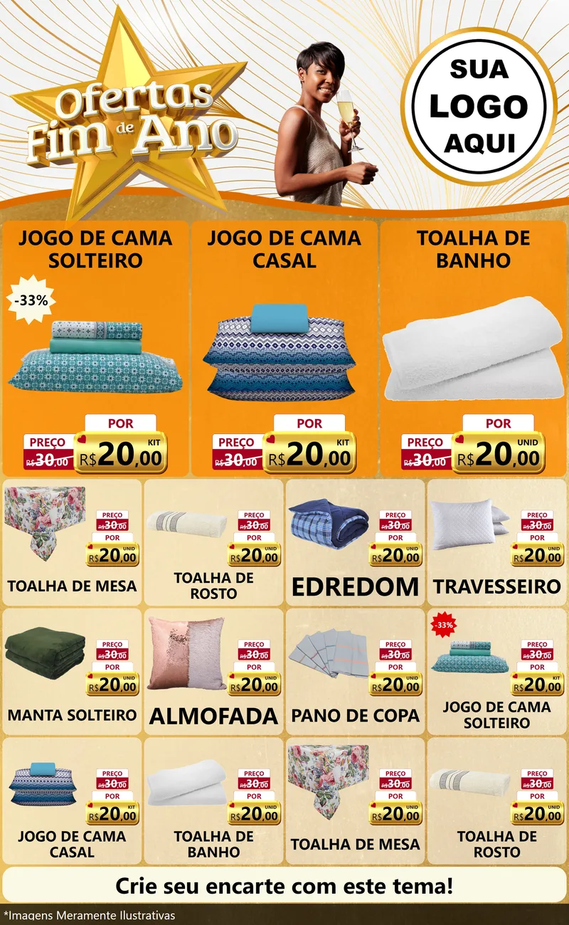 Modelo de Encarte para Encarte Grande com o tema Ofertas Fim de Ano para Cama, Mesa e Banho