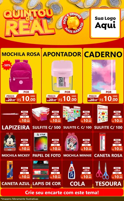 Modelo de Encarte para Encarte Grande com o tema Quintou do Real para Papelaria