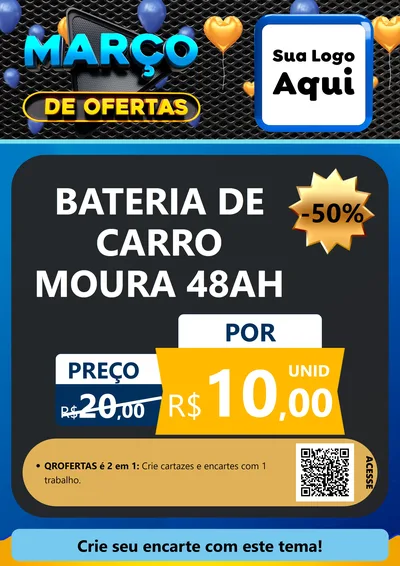 Modelo de Cartaz para Cartaz A4 Vertical com o tema Março de Ofertas para Baterias Elétricas