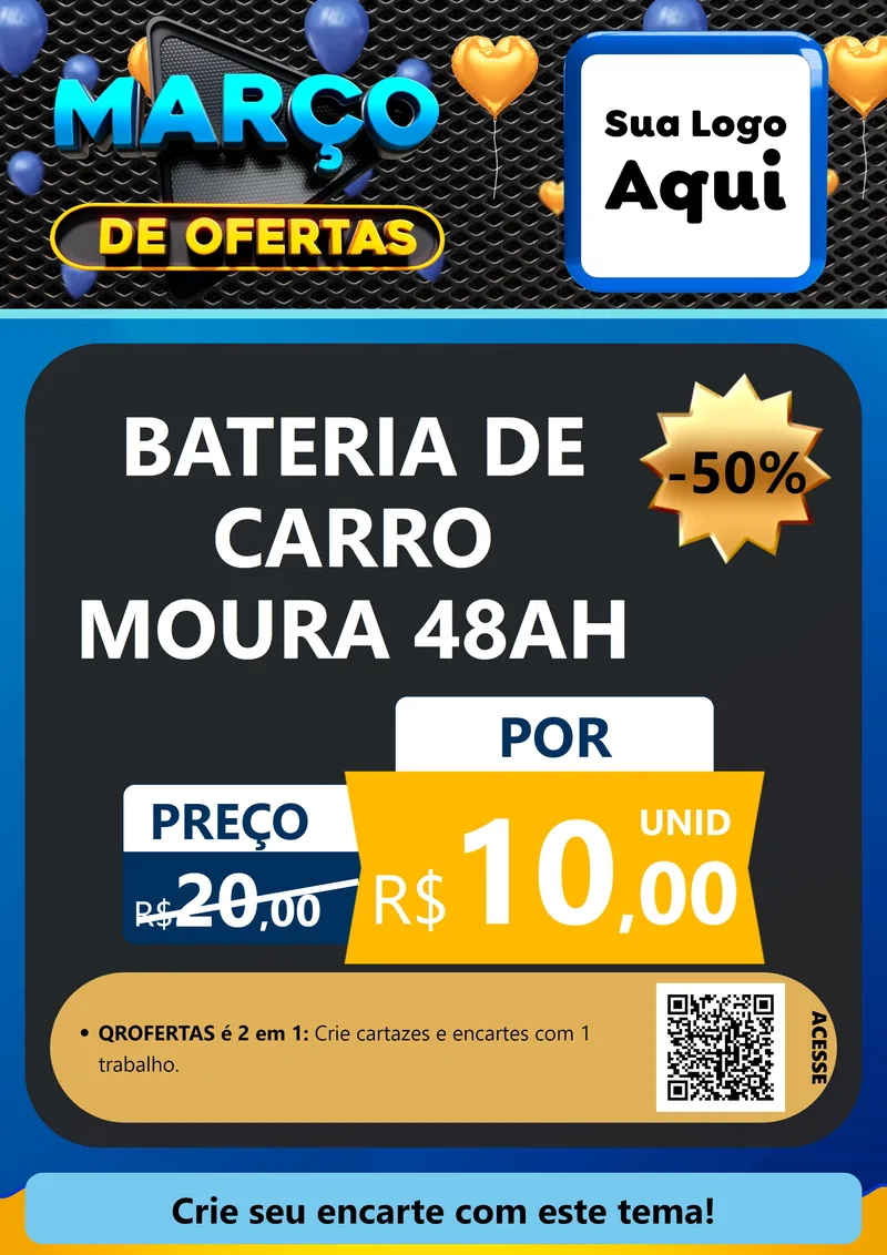 Modelo de Cartaz para Cartaz A4 Vertical com o tema Março de Ofertas para Baterias Elétricas