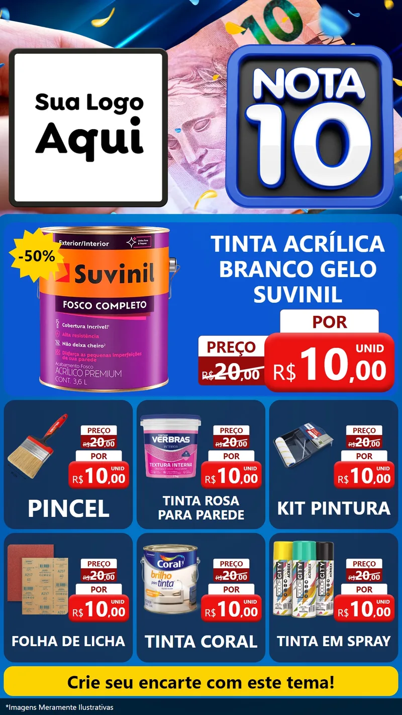 Modelo de Rede Social para Stories com o tema Nota 10 para Tintas e Ferramentas