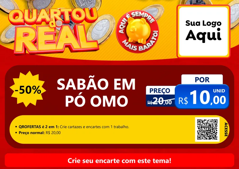 Modelo de Cartaz para Cartaz A4 Horizontal com o tema Quartou do Real para Produtos de Limpeza