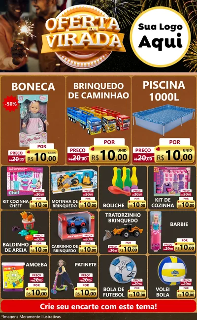 Modelo de Encarte para Encarte Grande com o tema Oferta da Virada para Brinquedos