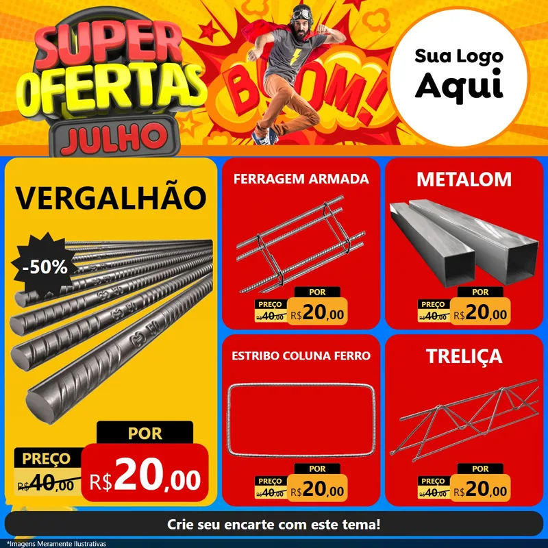 Modelo de Rede Social para Feed Facebook com o tema Super Ofertas Julho para Ferragens
