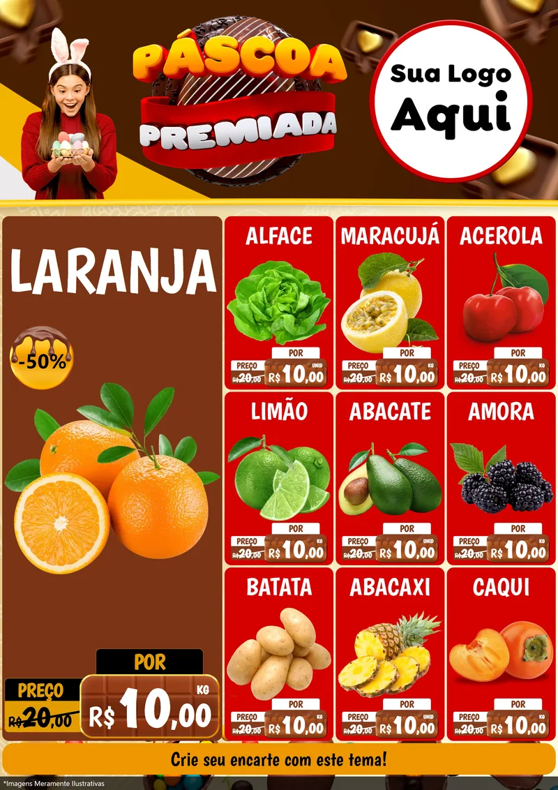 Modelo de Encarte para Encarte A4 Vertical com o tema Páscoa Premiada para Hortifrúti