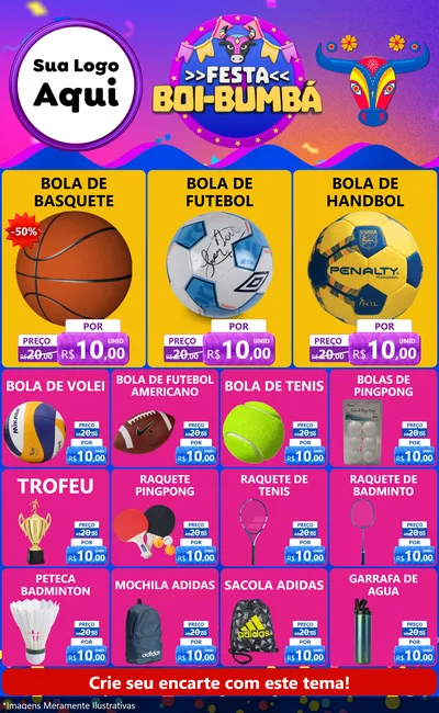 Modelo de Encarte para Encarte Grande com o tema Festa Boi-Bumbá para Artigos Esportivos