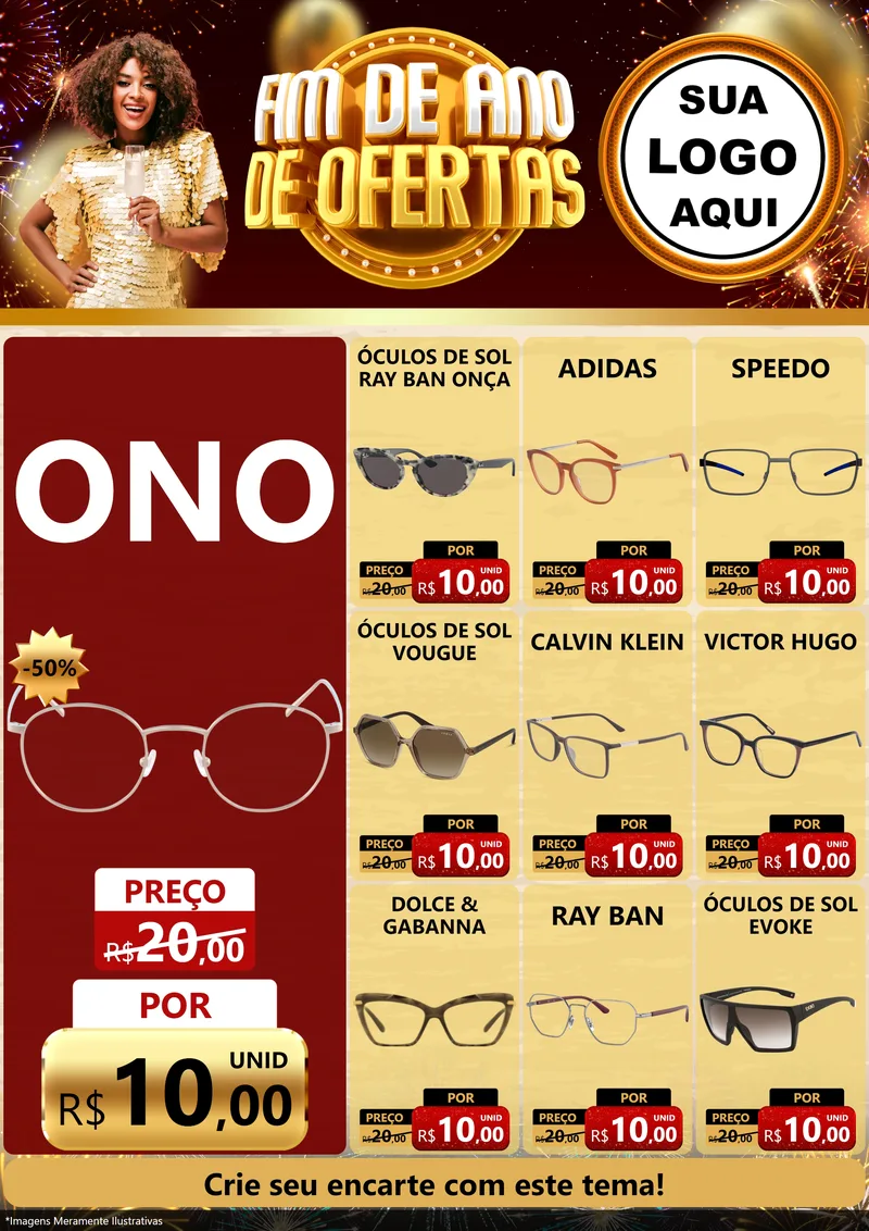 Modelo de Encarte para Encarte A4 Vertical com o tema Fim de Ano de Ofertas para Óticas