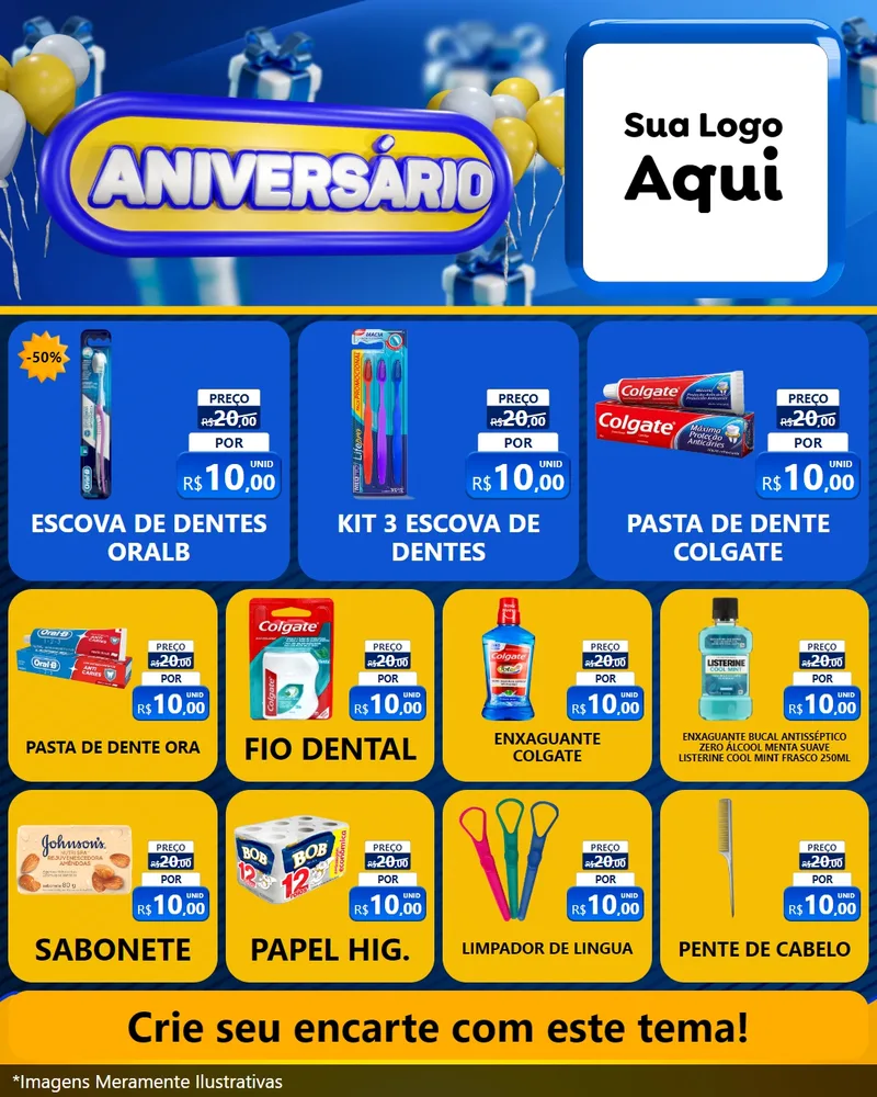 Modelo de Rede Social para Feed Instagram com o tema Aniversário para Higiene Pessoal