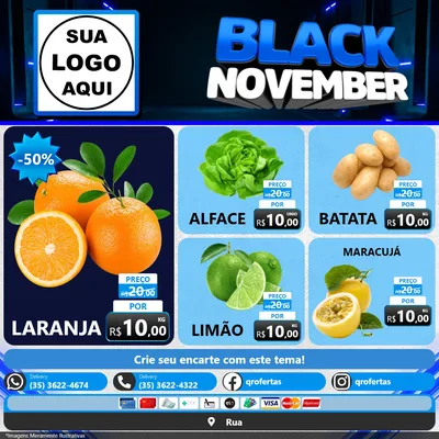 Modelo de Rede Social para Feed Facebook com o tema Black November para Hortifrúti