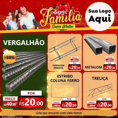 Modelo de Rede Social para Feed Facebook com o tema Alegria em Família Super Ofertas - Natal para Ferragens