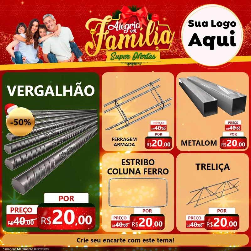 Modelo de Rede Social para Feed Facebook com o tema Alegria em Família Super Ofertas - Natal para Ferragens