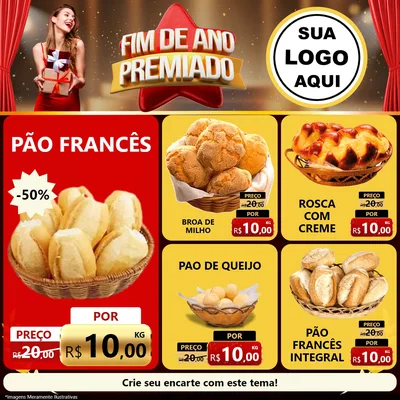 Modelo de Rede Social para Feed Facebook com o tema Fim de Ano Premiado para Padaria