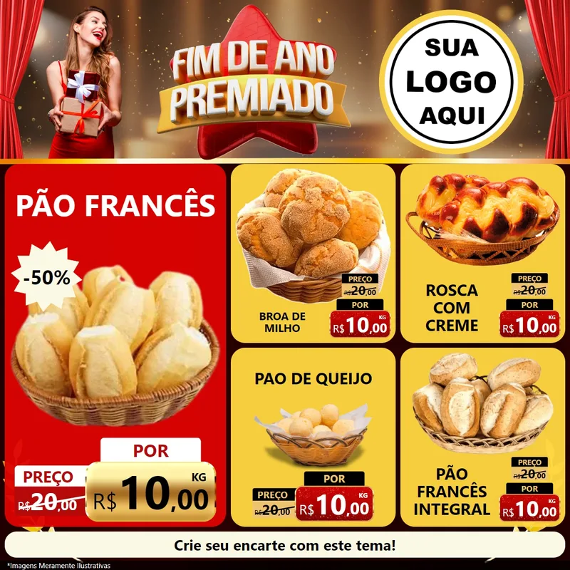 Modelo de Rede Social para Feed Facebook com o tema Fim de Ano Premiado para Padaria