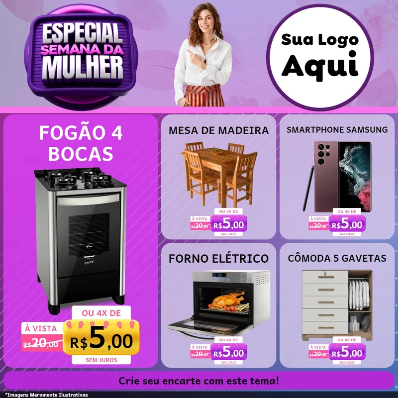 Modelo de Rede Social para Feed Facebook com o tema Especial Semana da Mulher para Móveis e Eletro