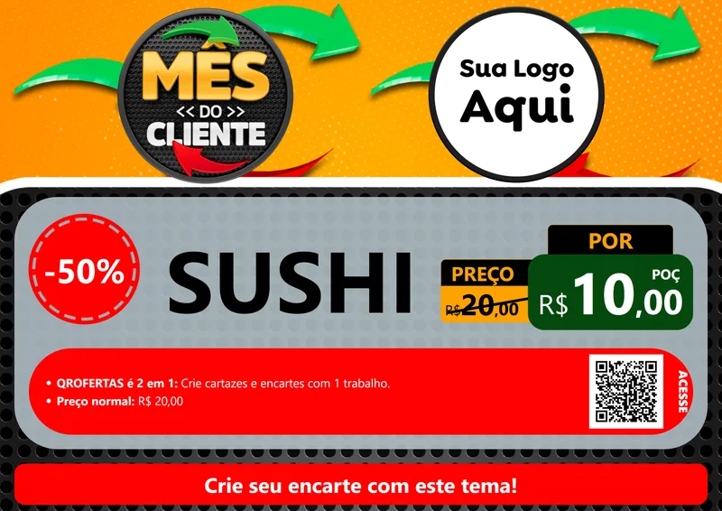 Modelo de Cartaz para Cartaz A4 Horizontal com o tema Mês do Cliente para Comida japonesa