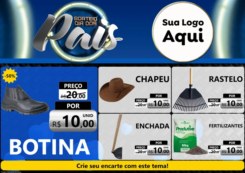 Modelo de Encarte para Encarte A4 Horizontal com o tema Sorteio Dia Dos Pais para Agropecuária