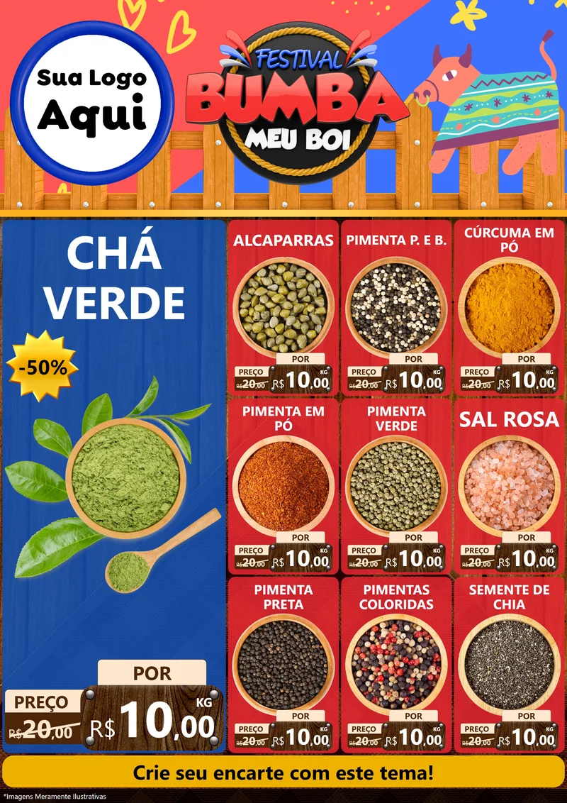 Modelo de Encarte para Encarte A4 Vertical com o tema Festival Bumba Meu Boi para Produtos Naturais