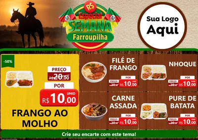 Modelo de Encarte para Encarte A4 Horizontal com o tema Especial Semana Farroupilha para Restaurante