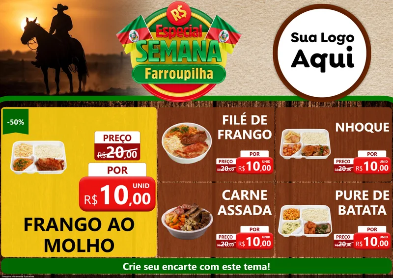 Modelo de Encarte para Encarte A4 Horizontal com o tema Especial Semana Farroupilha para Restaurante