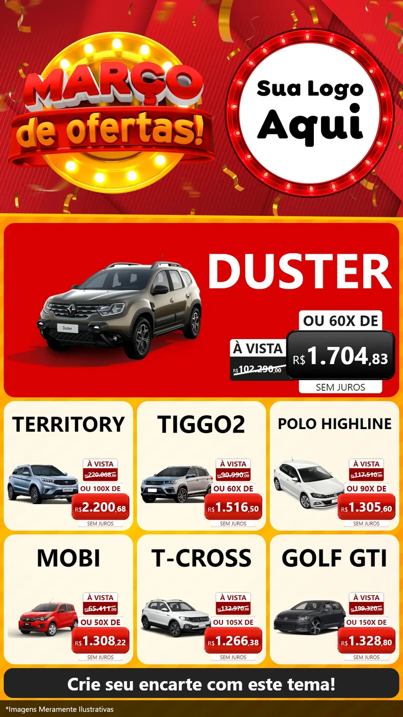 Modelo de Rede Social para Stories com o tema Março de Ofertas! para Concessionaria de Carros