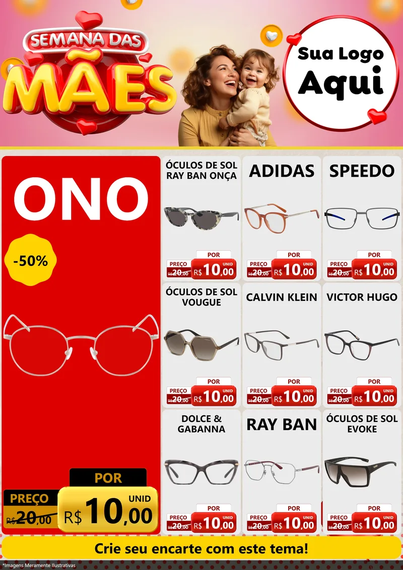 Modelo de Encarte para Encarte A4 Vertical com o tema Semana das Mães para Óticas
