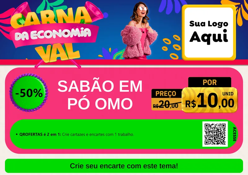 Modelo de Cartaz para Cartaz A4 Horizontal com o tema Carnaval da Economia para Produtos de Limpeza