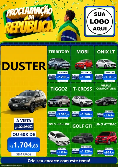 Modelo de Encarte para Encarte A4 Vertical com o tema Proclamação da República para Concessionaria de Carros