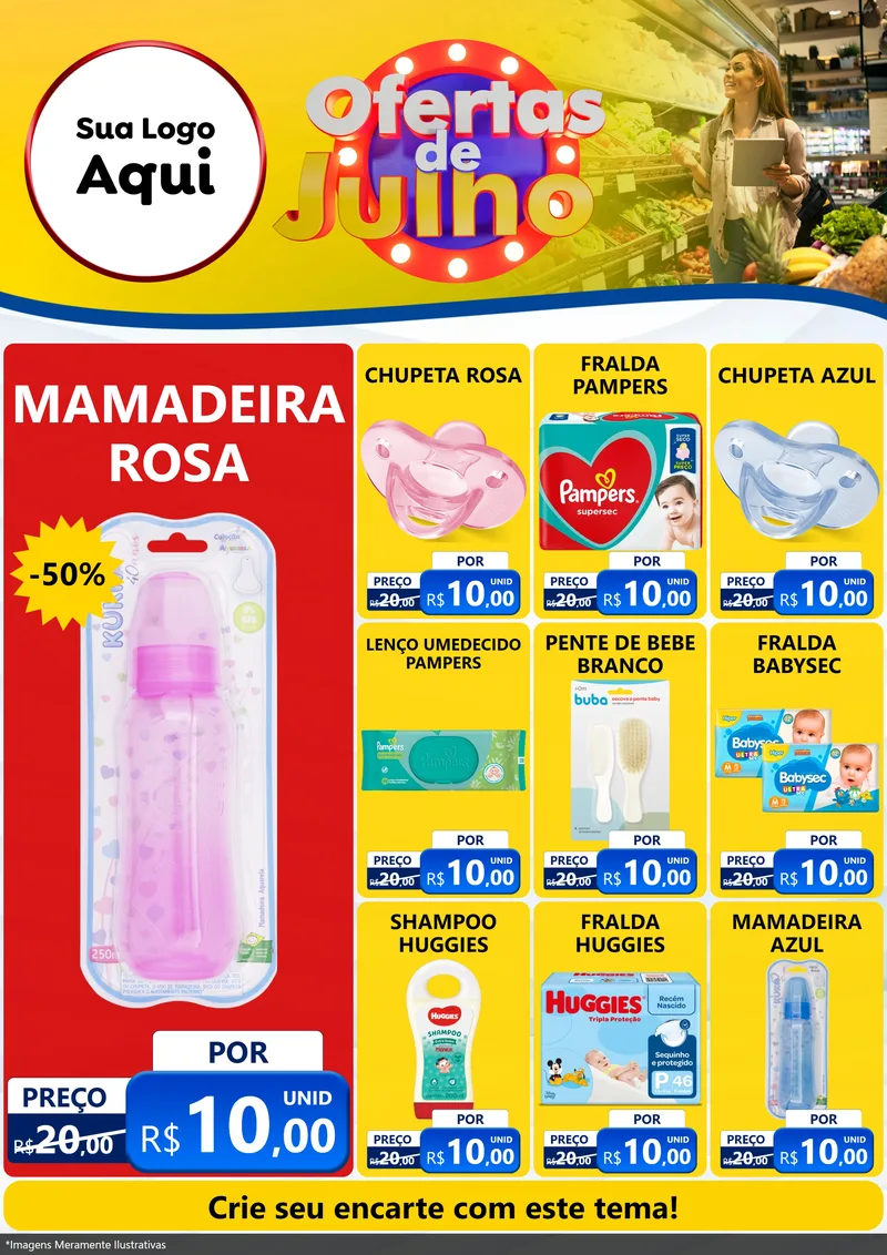 Modelo de Encarte para Encarte A4 Vertical com o tema Ofertas de Julho para Bebês