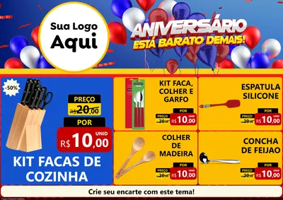 Modelo de Encarte para Encarte A4 Horizontal com o tema Aniversário para Utilidades Domésticas