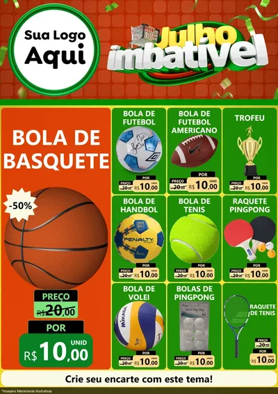 Modelo de Encarte para Encarte A4 Vertical com o tema Julho Imbatível para Artigos Esportivos