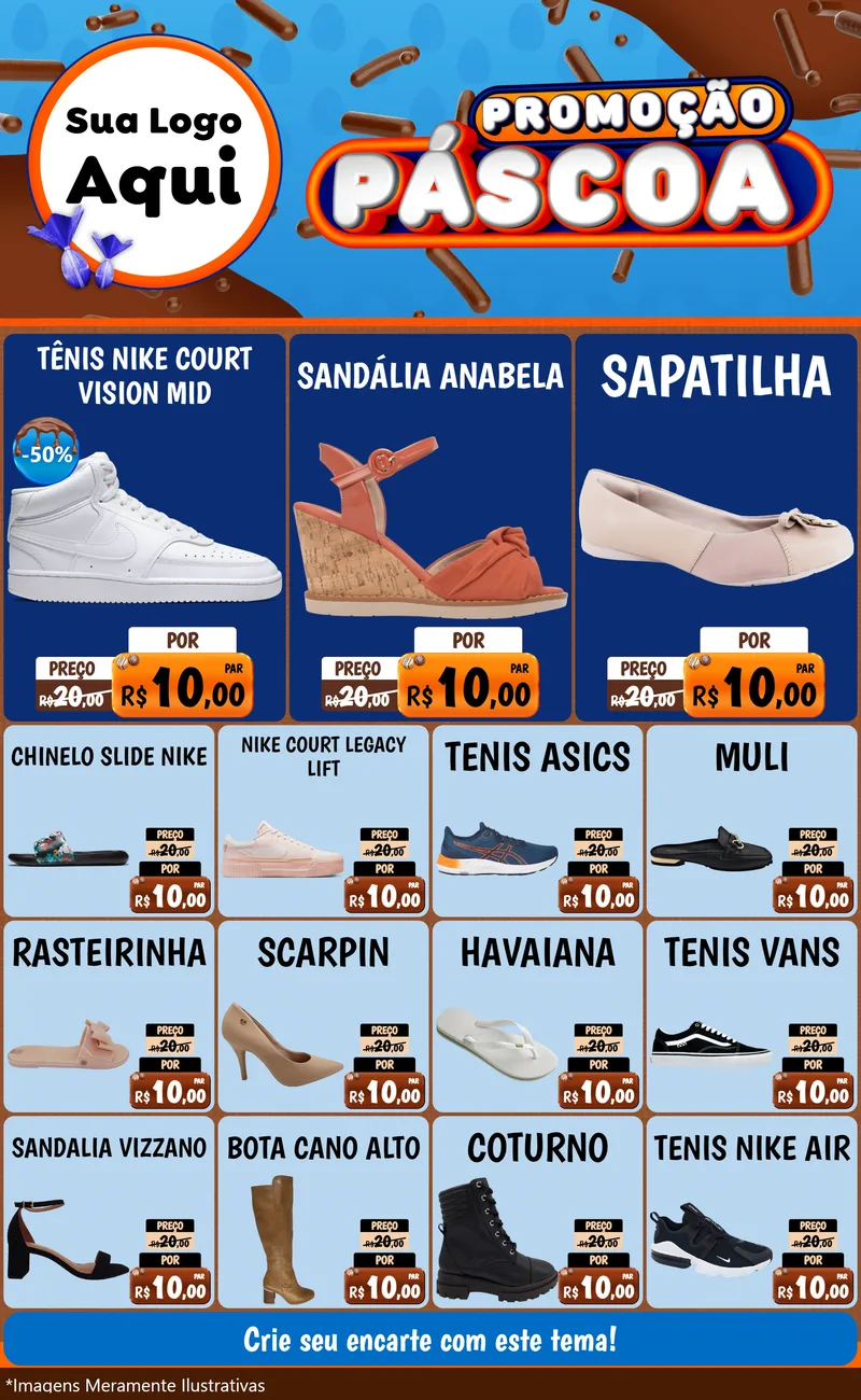 Modelo de Encarte para Encarte Grande com o tema Promoção Páscoa para Calçados