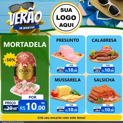 Modelo de Rede Social para Feed Facebook com o tema Verão de Ofertas para Frios e Laticínios