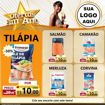 Modelo de Rede Social para Feed Facebook com o tema Ofertas Fim de Ano para Peixaria