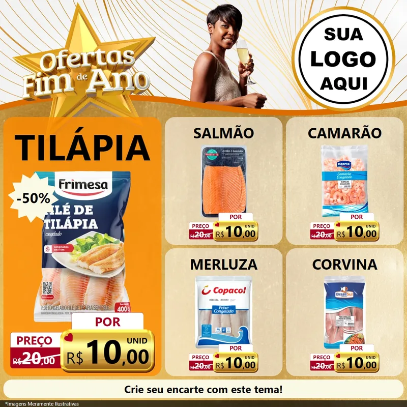 Modelo de Rede Social para Feed Facebook com o tema Ofertas Fim de Ano para Peixaria