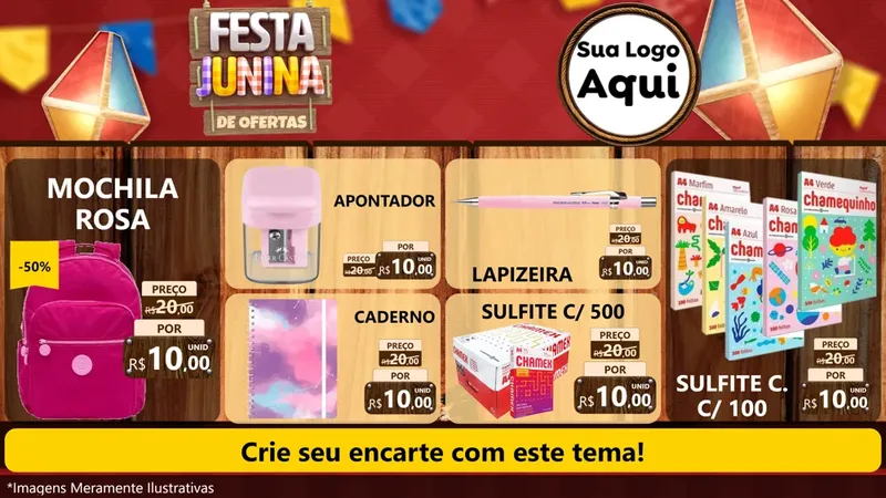 Modelo de TV para TV Horizontal com o tema Festa Junina de Ofertas para Papelaria