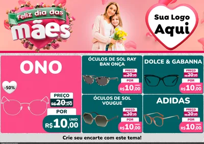 Modelo de Encarte para Encarte A4 Horizontal com o tema Feliz Dia das Mães para Óticas