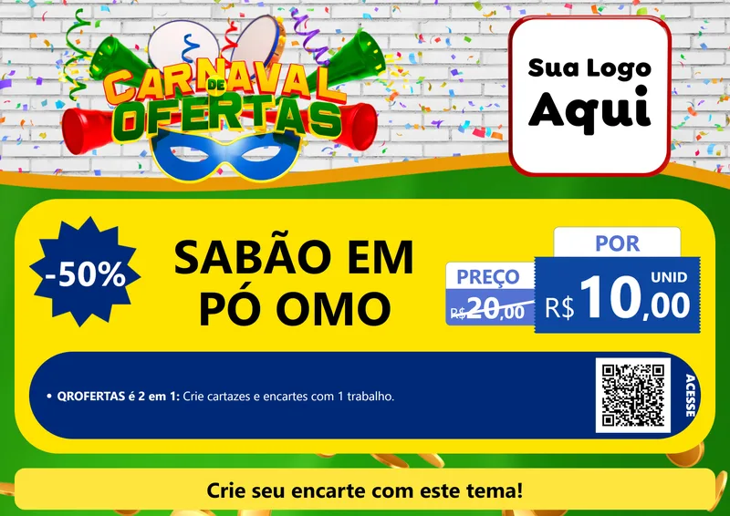Modelo de Cartaz para Cartaz A4 Horizontal com o tema Carnaval de Ofertas para Produtos de Limpeza