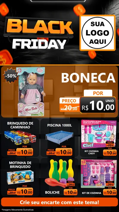 Modelo de Rede Social para Stories com o tema Black Friday para Brinquedos