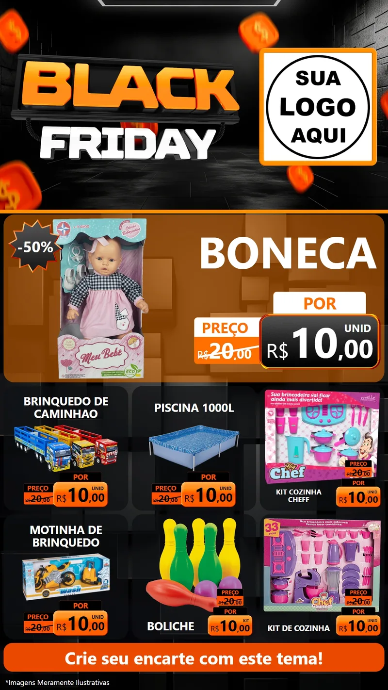 Modelo de Rede Social para Stories com o tema Black Friday para Brinquedos