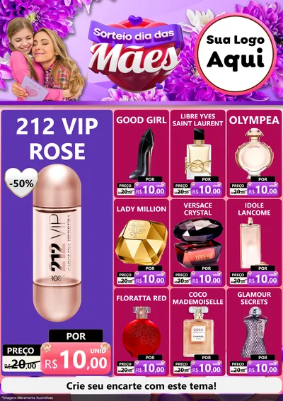 Modelo de Encarte para Encarte A4 Vertical com o tema Sorteio Dia das Mães para Perfumes
